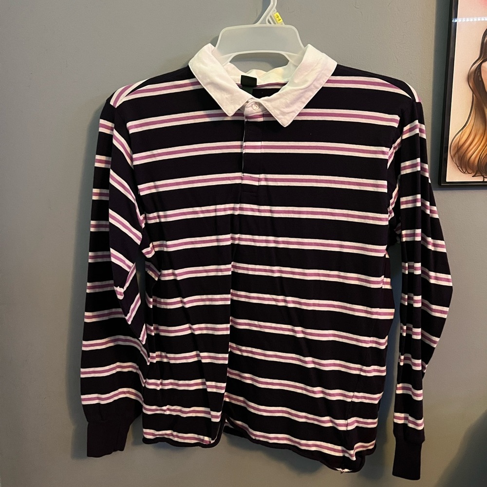 Stripped purple Long sleeve collared shirt